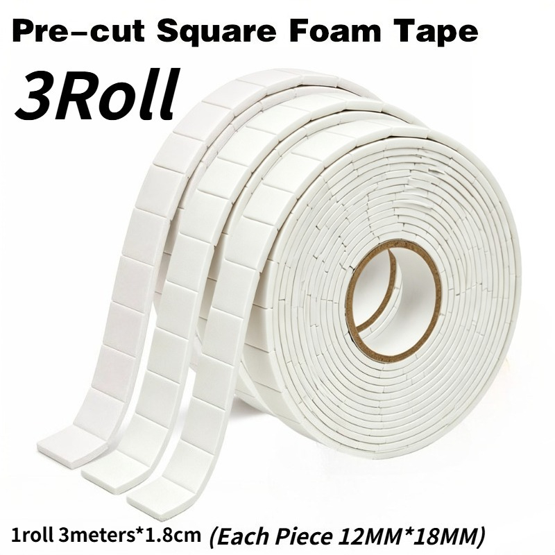TEMU 3 Rolls Pre-cut Double-sided Foam Tapes, Suitable For Card Making, Scrapbooking, Photos, Crafts, And Office Supplies