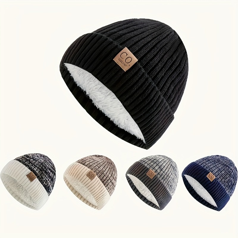 Men'S & Women'S Thick Winter Knit Hats with Fleece Lining - Soft Warm Beanie Caps, Cozy Fleece Lining & Soft Outer Layer, Contrast Color Options (Black/White/Gray/Navy/Beige/Brown)