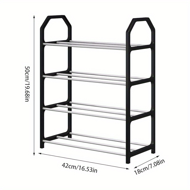 4-tier simple shoe rack, multi-functional and compact, easy assembly, dust-proof storage for home entrance, bedroom, living room - black metal frame with white sneakers display, shoe storage organizer details 2