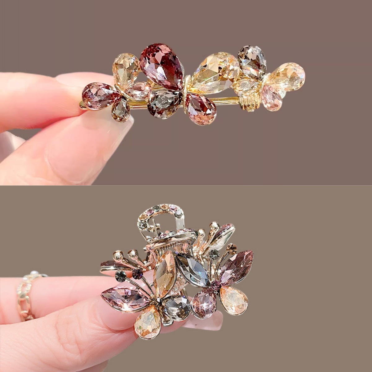 TEMU Lot de 2 pinces à cheveux papillon exquises et élégantes avec strass pour frange et mèches , accessoire de cheveux pour femme