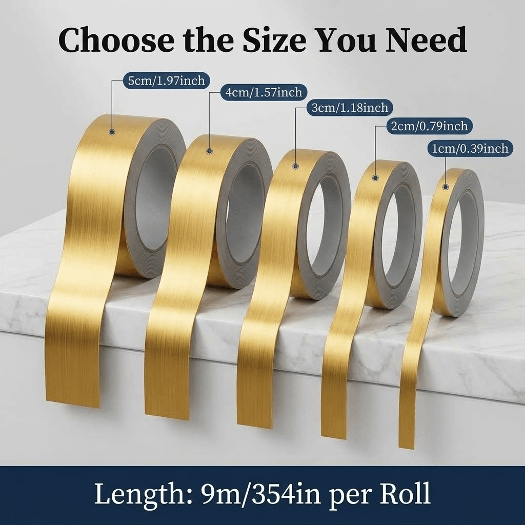 TEMU Ins- Luxury Brushed Golden Grout Strip - Self-adhesive Waterproof Decorative Tape, 393 Inches, Multiple Widths For Kitchen/bathroom/living Room