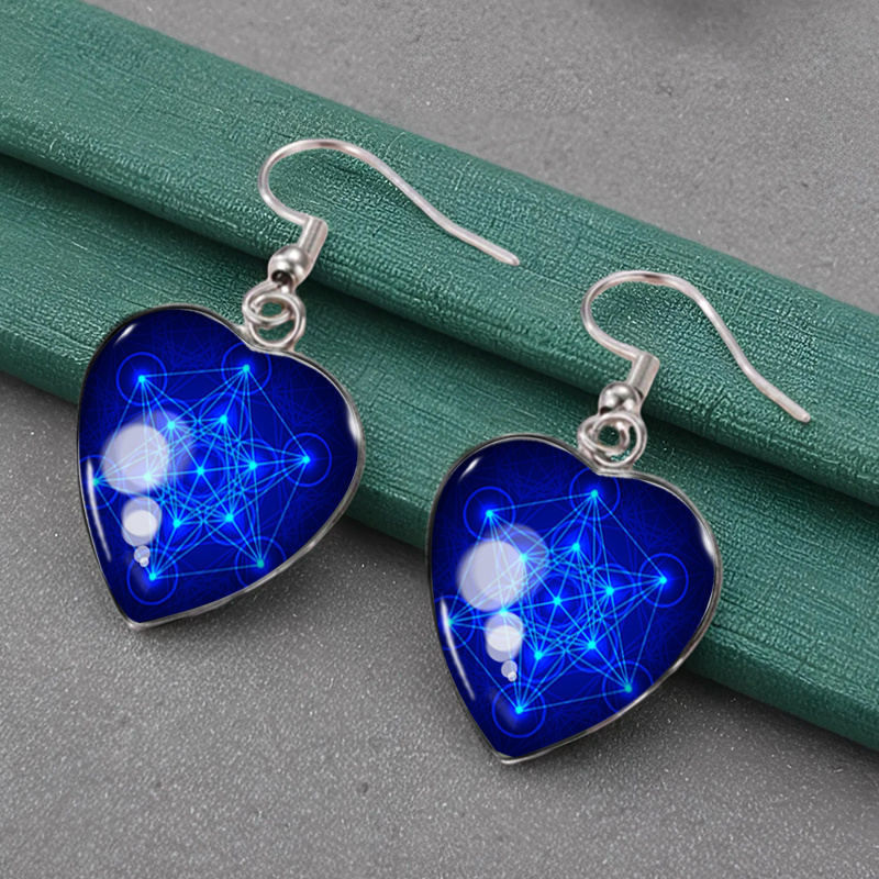 TEMU Un par de pendientes azules Merkabah geométricos de luz, adiciones de vidrio de , sin batería