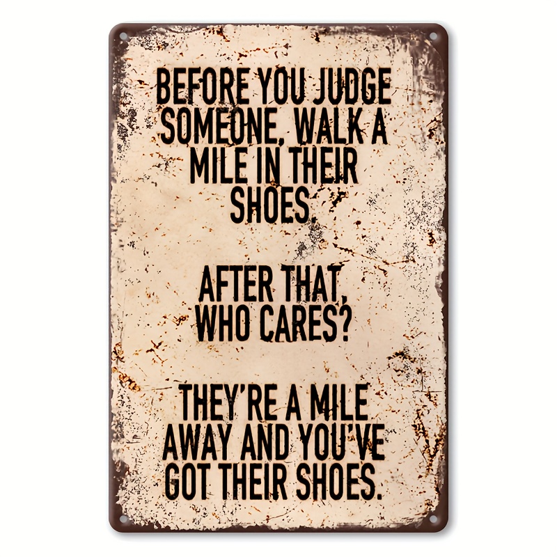 TEMU 2d Flat Retro Country "before You Judge" - Inspirational Quote Wall Art, Pre-drilled, Weatherproof, Bedroom Decor - English Text