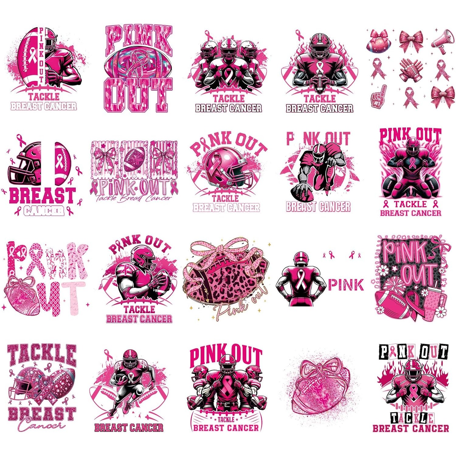 TEMU 20pcs Breast Awareness Dtf Transfers Ready To Press | Iron On Stickers, Football Iron On Transfers For T-shirts, Heat Transfer Vinyl Decals For