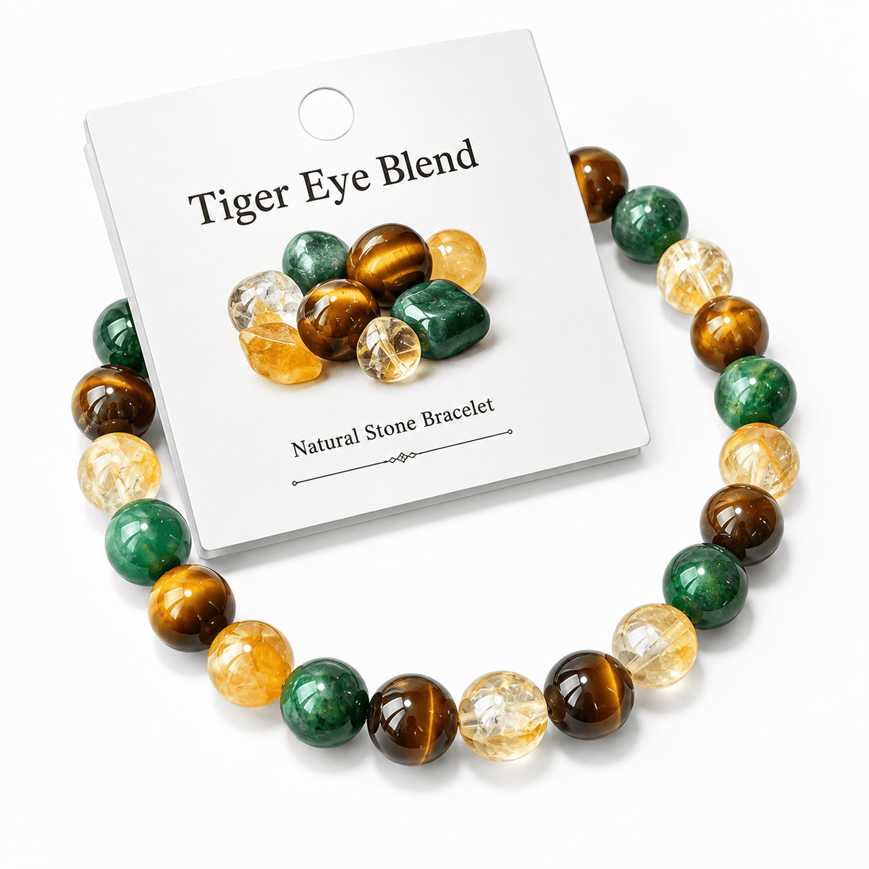 2pc Tiger Eye & Green Agate Stretch Bracelet Set