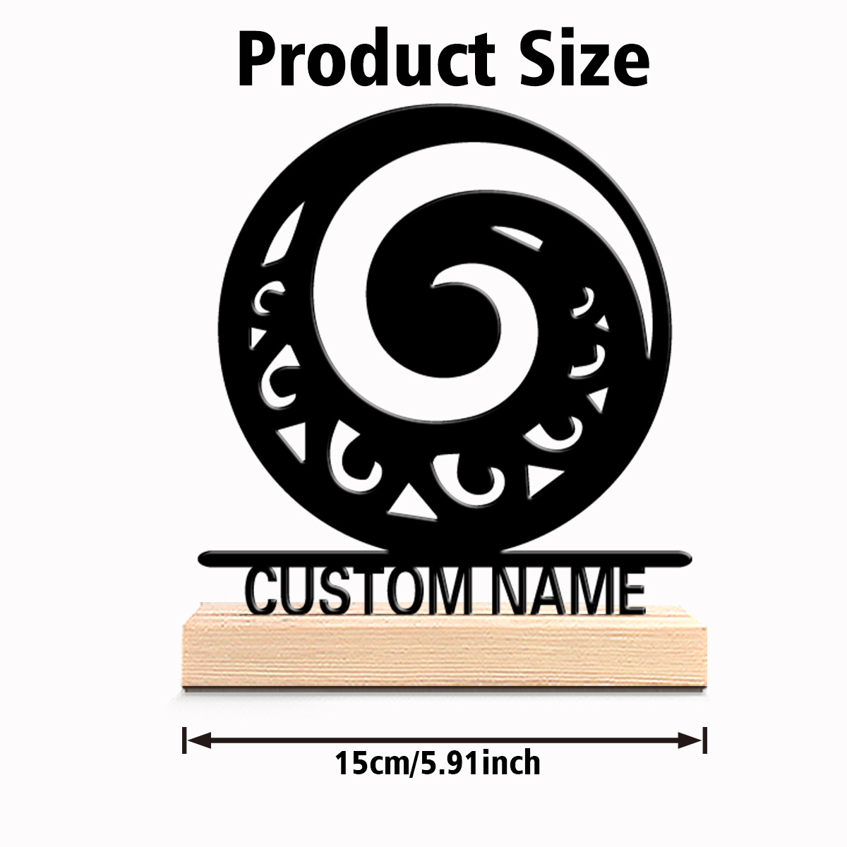 TEMU 1pc Stylish Personalized Custom Maori Koru Metal Statues | Metal Art With Wooden Base, Tabletop Decoration, Desktop Sculpture, Suitable For