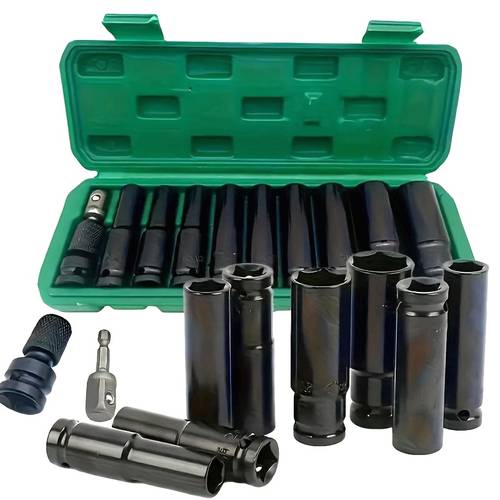 11pcs 1 2 inch impact wrench socket set adapter 10 24mm hex tool for auto repair including portable storage box