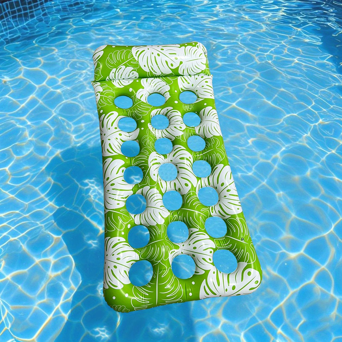 Inflatable Water Hole Floating Row Leaf Print Water Recliner for Beach