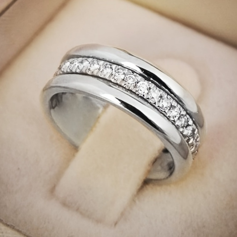 Women's Wide Band Ring with CZ Retro Style Jewelry