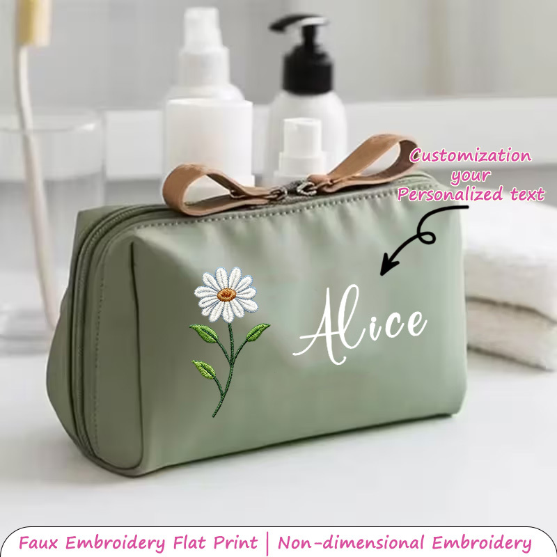 TEMU Custom Name 2d Floral Embroidery Pattern, Vintage Style Lotus/daisy/holly/lily And Floral Prints Available, Khaki And Navy Colors Subject To