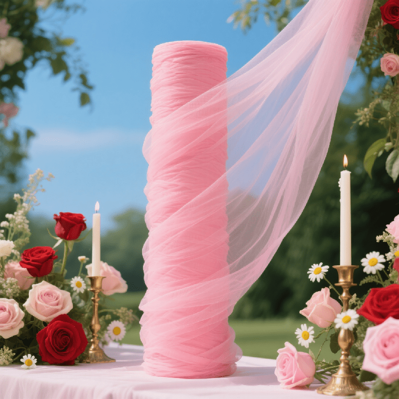 TEMU 웨딩 아치, 천장 드레이프 & 테이블 러너용 풀롤 - 부드러운 핑크색 시스루 패널이 있는 투명 튤 원단, 천장 드롭, 계단 난간 장식용 대형 롤 | 손세탁 가능 폴리에스터, 파티, 생일, 이벤트용