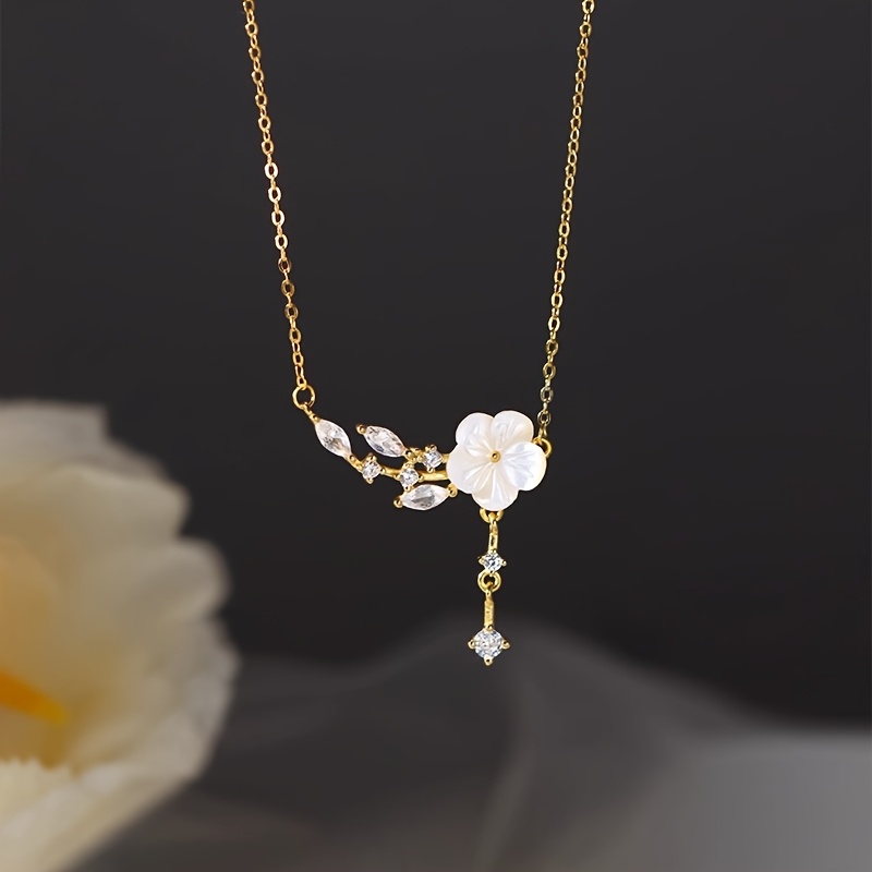 TEMU Collar con Colgante de Elegante para Mujer, Cobre Lujoso con Zirconia Sintética, Diseño Floral Romántico, Ideal para Uso Diario y Regalos en de