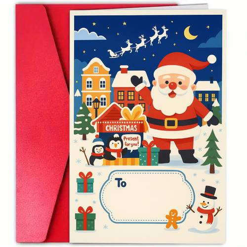 1pc christmas greeting card with santa snowman and penguins festive holiday and colleagues seasonal celebration cardsxmas items cheap