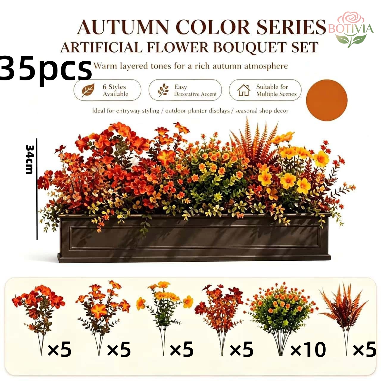 TEMU 35 pz di Fiori Artificiali Autunnali , con Toni Autunnali - Abbinati a Fogliame Verde Simile a Felce. Texture Realistica , Resistenti ai UV e a