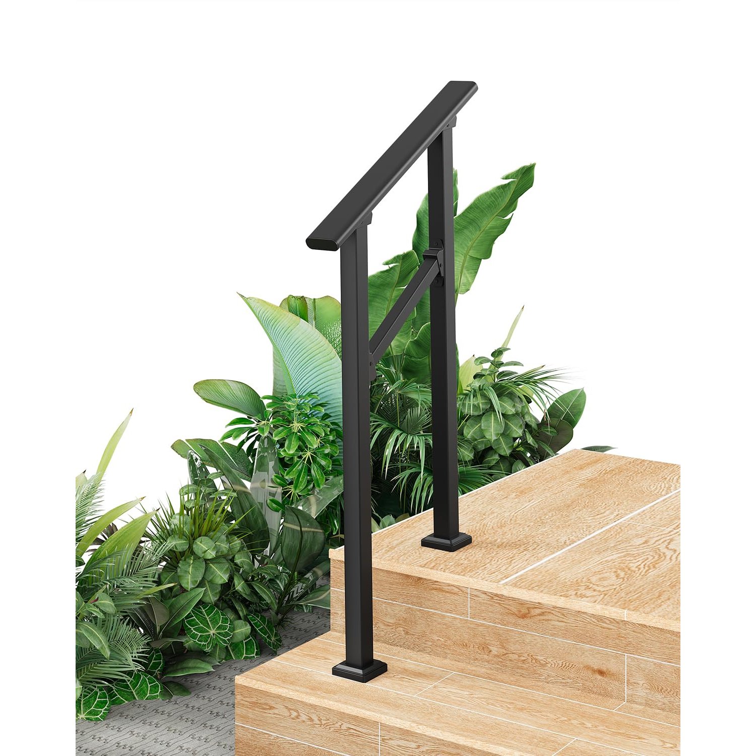 Image of Adjustable Metal Handrail For 2 Steps Outdoor Stair Railing Kit For Concrete Porch Deck Garden Non Slip Weatherproof Safety Grab Rail For Seniors All Purpose Fit Durable Must Have