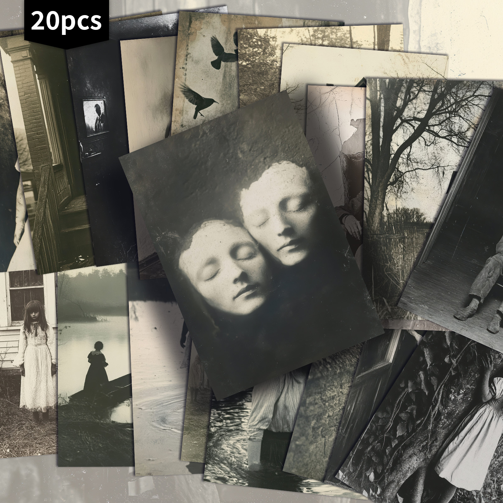 E-shop 20er-Pack Vintage Gruselige Horror-Postkarten - 4x6 Zoll Junk Journal Papier, Klassische -Illustrationen, Sammelbare Dekorative Malerei-Karten