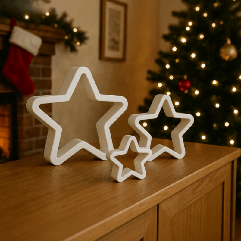 TEMU Set di 3 ornamenti a forma di stella di Natale , decorazioni da tavolo natalizie moderne e sofisticate, decorazione invernale versatile per