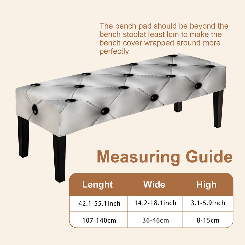 TEMU 1pc Stretchable Faux Leather Bench Cover With Elastic Closure - Gray Plaid Suitable For Dining Room, Parties, Indoor/outdoor Use, Machine