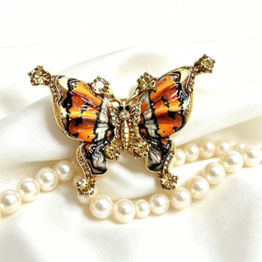 TEMU Unisex Vintage Monarca a per Donna , Retro Smaltato & Strass Incrostati Insetto da , Elegante Statement Ispirato alla per Cappotto Sciarpa