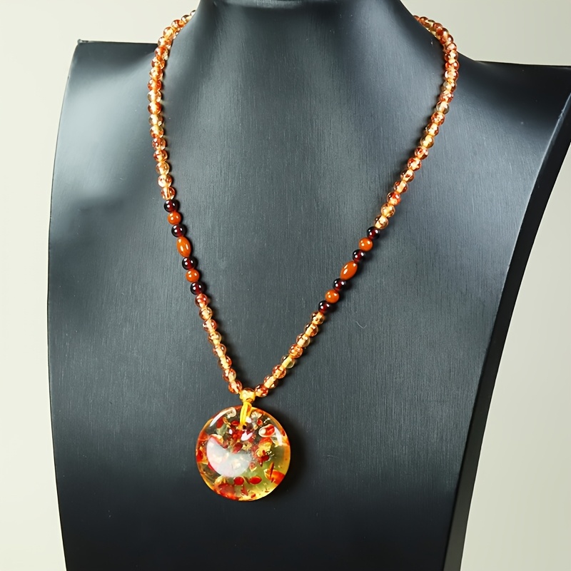 Amber Honey Wax Fish Eye Clasp Pendant Necklace