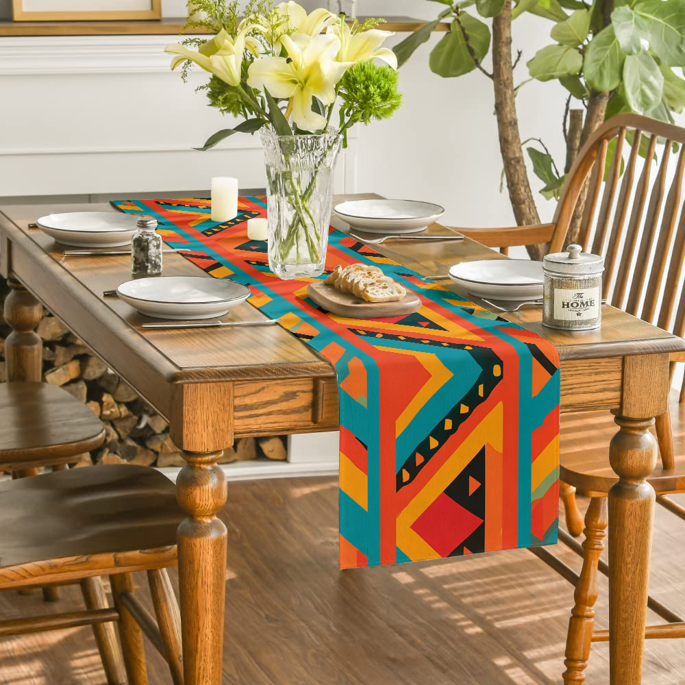 chemin de table dentelé 1 pièce avec motif triangulaire   moderne rouge-orange-  - bords dentelés adaptés aux fêtes intérieures/extérieures, convient   chemin de table, pour table à manger, décoration de comptoir de buffet