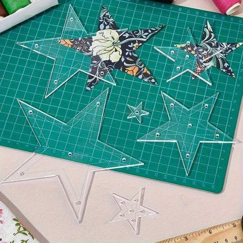 6pcs Star-shaped Fitted Sheet Template, Transparent Acrylic, Sizes, Embroidery Stencil, Decorative Quilting Accessories, Sewing Tools