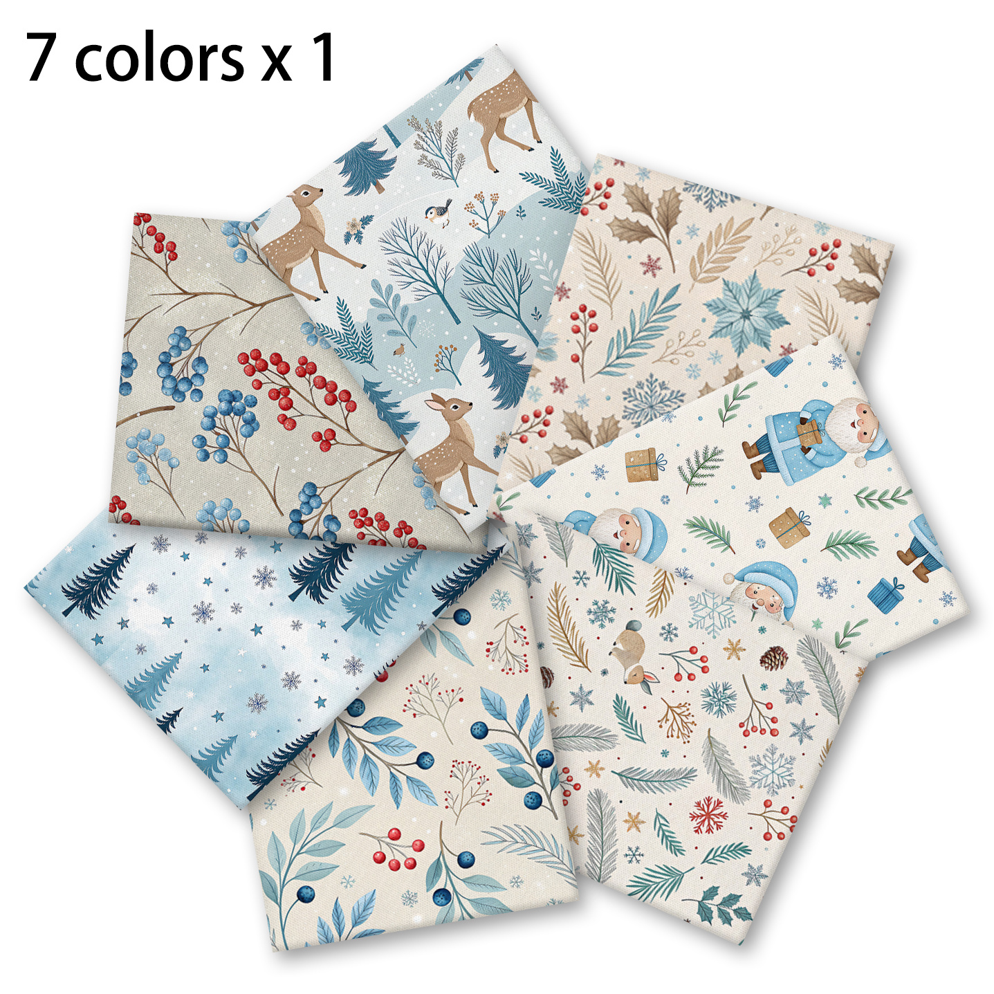 TEMU Parure de tissu pour courtepointes 7 pièces bleu de Noël avec adaptés pour nappes de patchwork, décorations d'appliqué, dessous de plat