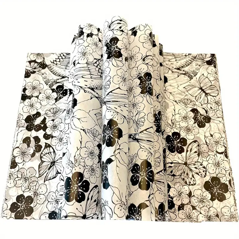150 sheets (300 total) elegant black & white floral wax paper wrapping sheets - greaseproof & high quality parchment paper with rounded corners, large 8.6x9.8 inch for air fryer, baking, sandwiches, picnic & party - disposable tableware, plate & basket liners - delicate floral, bird & patterns in black, white, golden & gray tones - ideal for home, catering & outdoor events Product details 0
