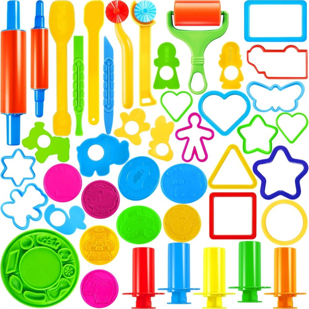 TEMU Ensemble de 44 Outils en pour Enfants, Accessoires avec Moules Plastiques Variés et Rouleaux à Pâtisserie