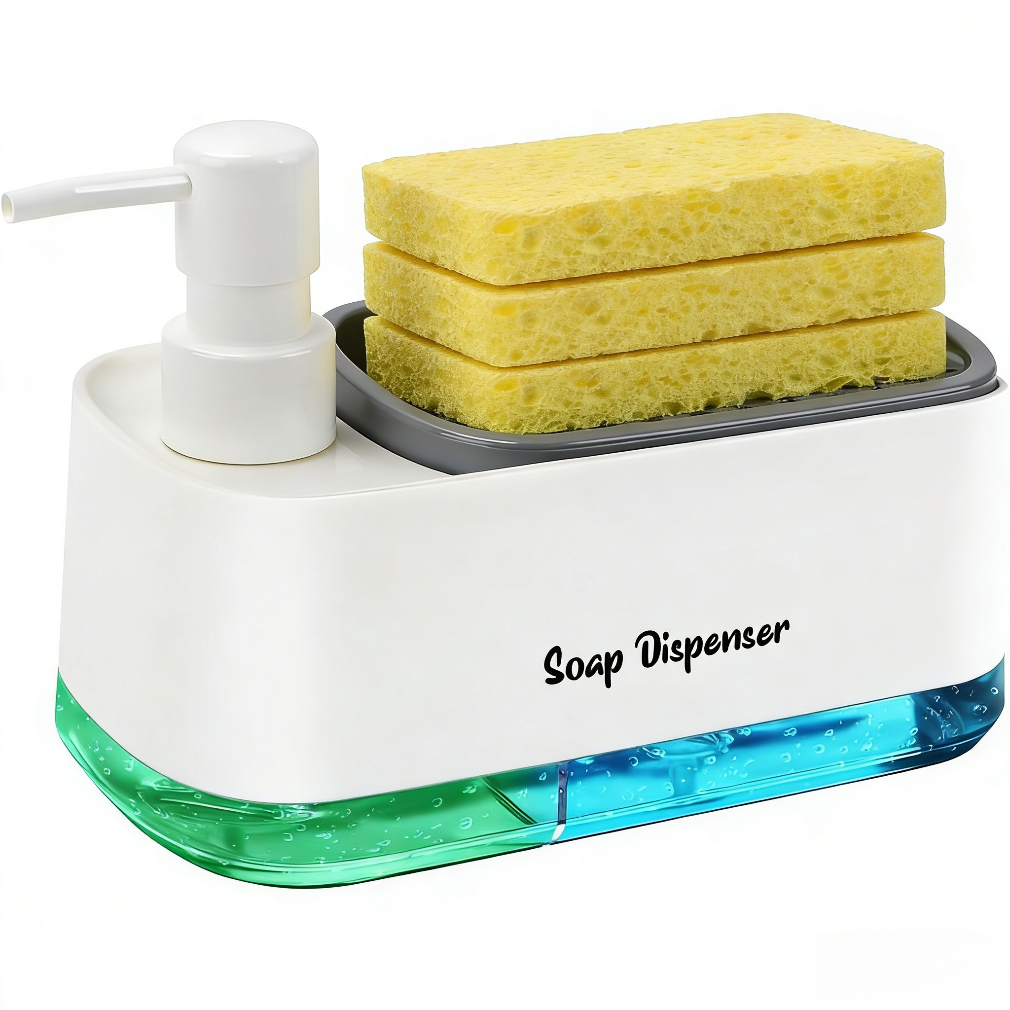 TEMU 3-in-1 3pcs Sponges A Total Of 6 Parts Kitchen Dish Soap Dispenser Setdish And Hand Soap Dispenser With Sponge Holder, 3-in-1 Countertop Sponge