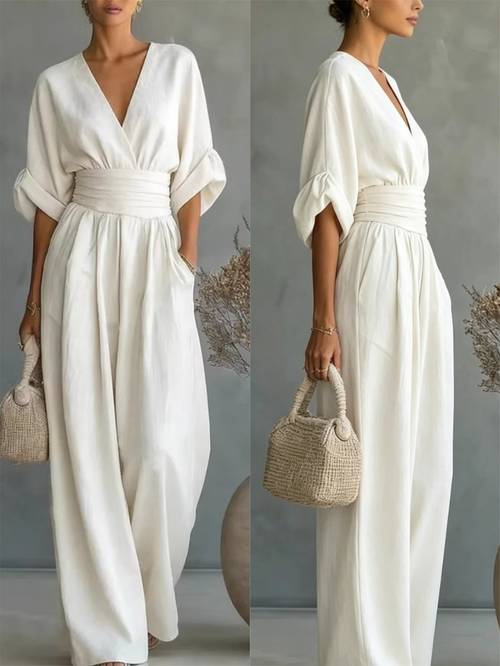 2026 spring summer elegant waist tight v neck womens jumpsuit