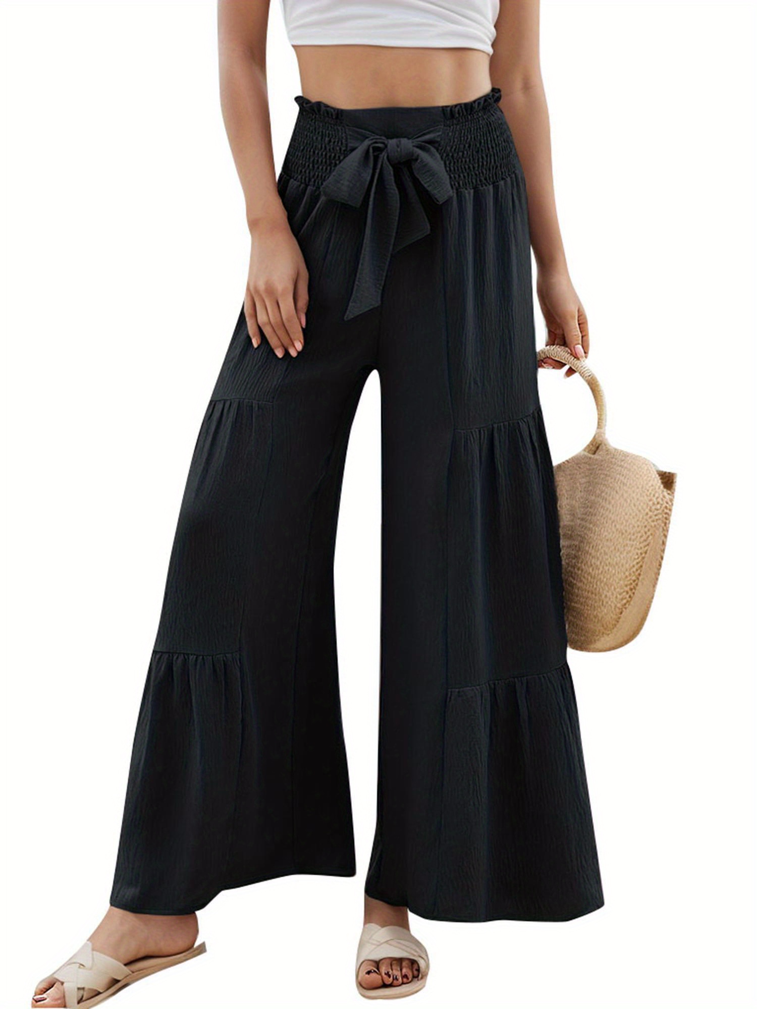 【THEAIRTOWN】yoome ruffle pants Women Wide Leg Pants, High Waist Layered Tulle Pants Loose
