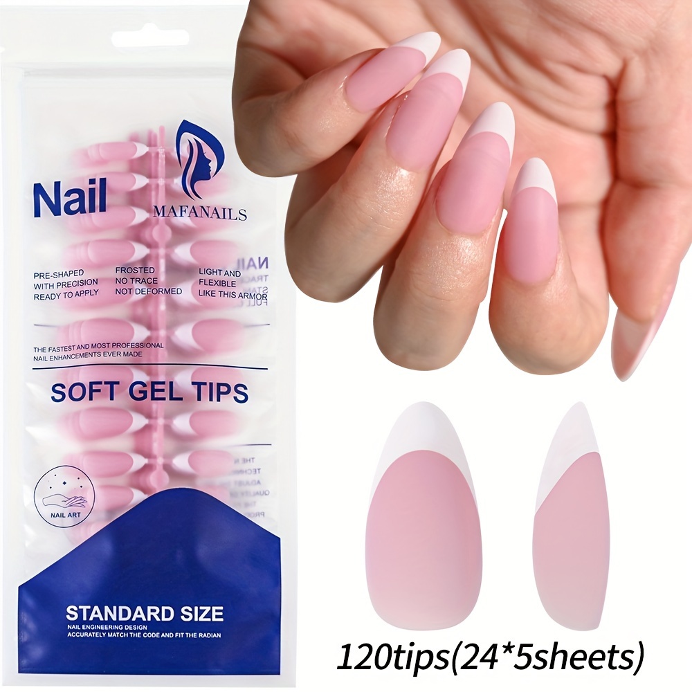 E-shop 120er-Set französisch-chic künstliche Nägel, spitze französische Pressnägel, mittelgroße mandelförmige Pressnägel, ultrarealistisches Acryl,