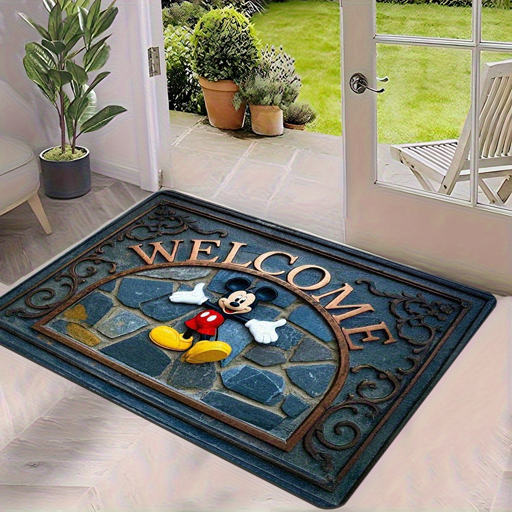 TEMU 1pc And Welcome Doormat- Non-slip Polyester Entrance Mat With Stone Design, Easy To Wash Only Suitable For Home Entrance, Bathroom, And Bedroom Doors, 2d Flat