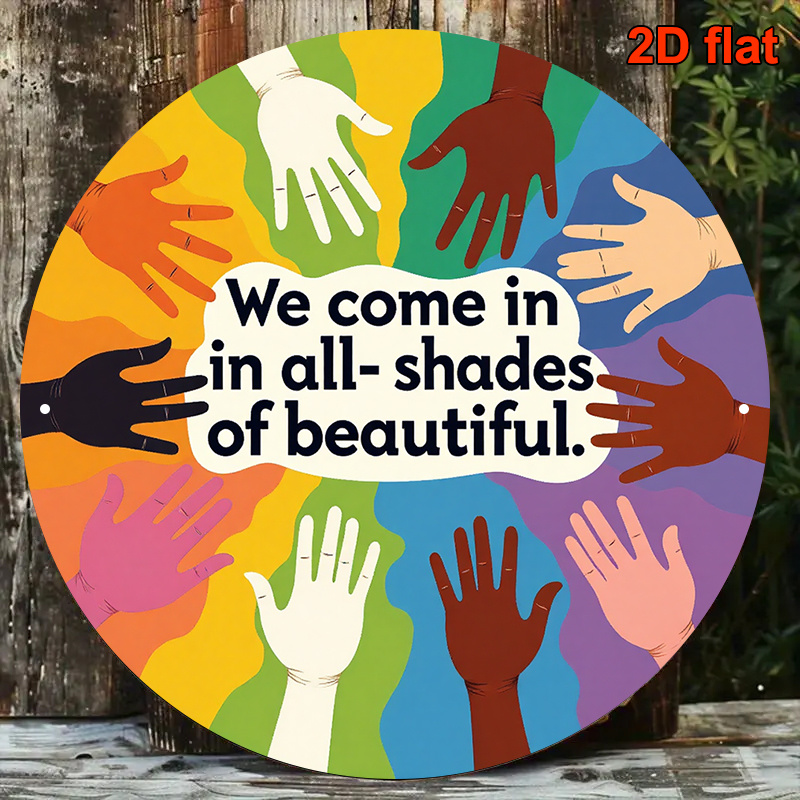 TEMU 2d Flat, 1pc Vintage Round Wooden Wall Hanging Sign " All Beautiful In Our Various Forms" - Multilingual Suitable For Office, Classroom, Cafe