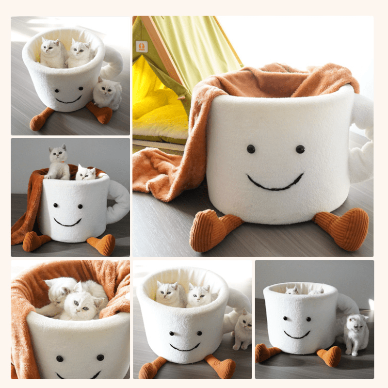 memory foam cat bed coffee cup shaped cozy pet bed with plush polyester warm winter snuggle cave for cats cute cat cave for indoor cats 360 hugging design cozy cat hideout whimsical pet bed memory   pet beds for cats Product details 3