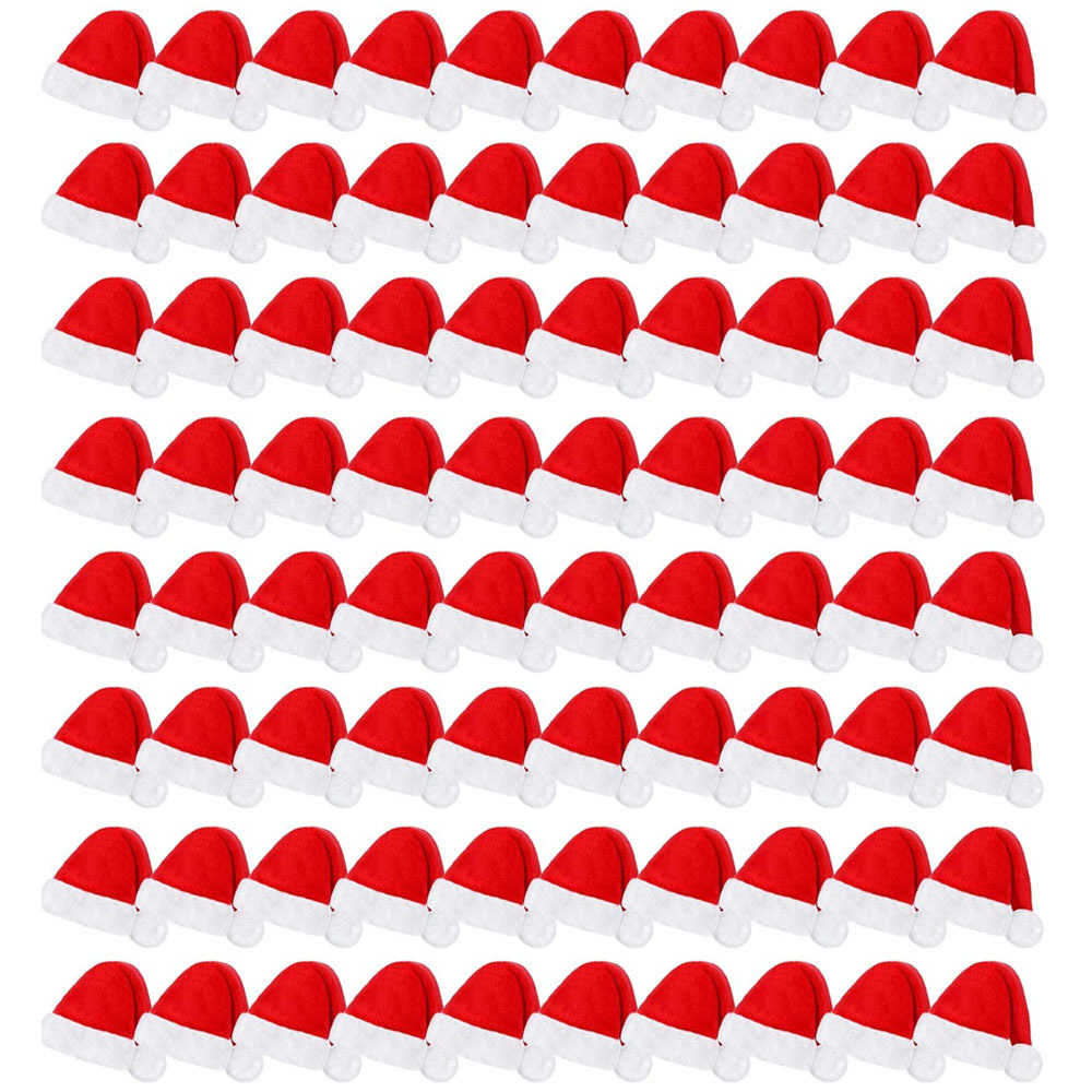 TEMU 40/60/80pcs Mini Santa Hats 4 Inch Plush Santa Hat Cup Bottles Cover Tiny Christmas Santa Hats Crafts Silverware Holders Ornament For Xmas Table
