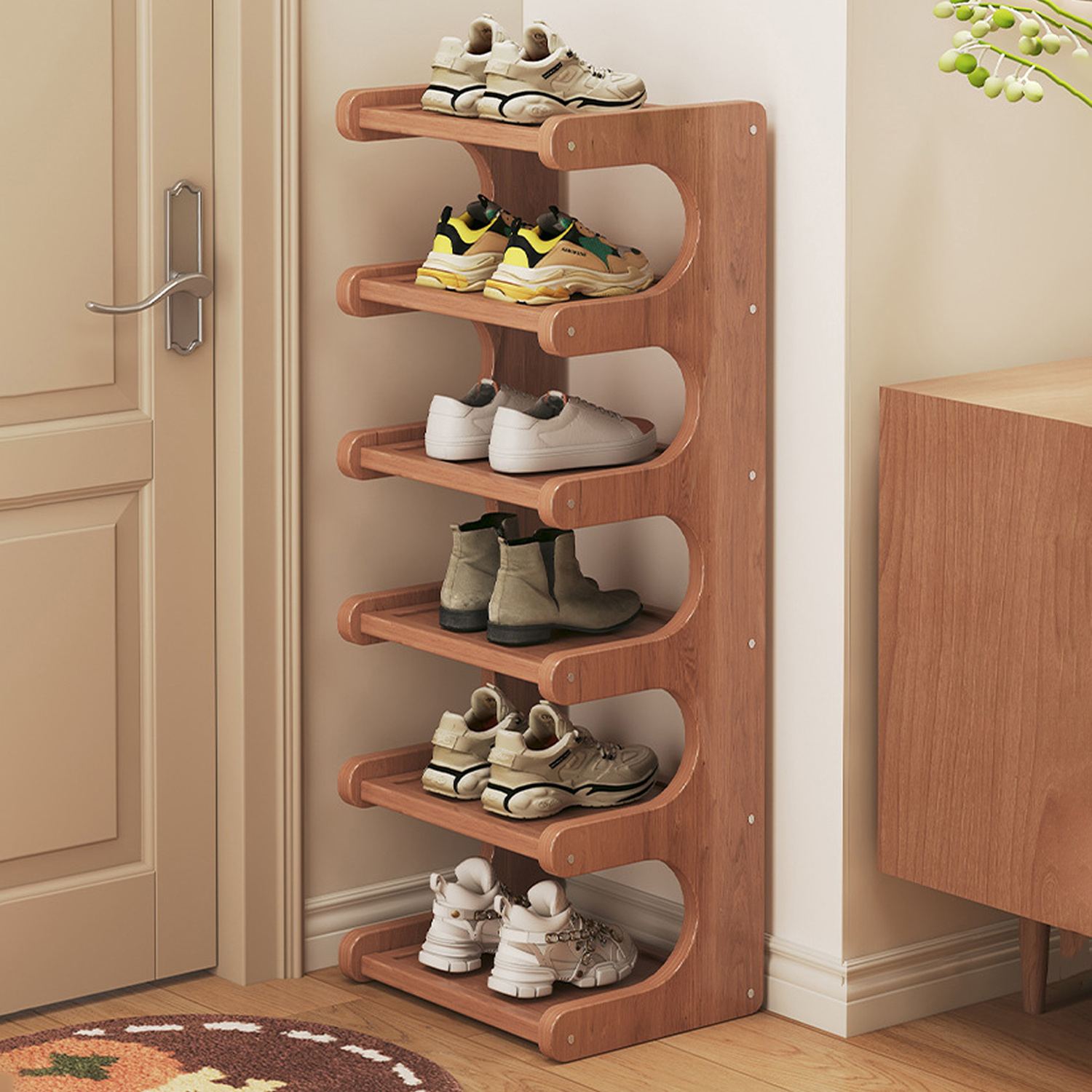 4/5/6-tier Narrow Shoe Rack Suitable For Home/dorm - Space- Sturdy Wood/mdf Shoe Cabinet With Standing Shelf, Narrow -standing Shoe Shelf For Entryway, , Small Spaces (no Metal Parts, Assembly)