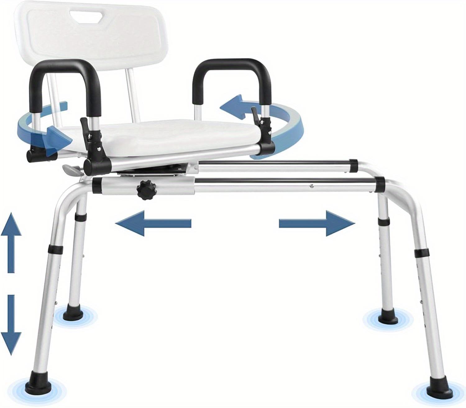 EOSPRIM Sliding Shower Chair Tub Transfer Bench - 360° Swivel Seat, Height Adjustable (6-Level), Pivoting Arms, 181.44 KG Capacity, Durable Aluminum Frame, Tool-Free Assembly, Padded Non-Slip Design for Elderly, Disabled, Handicap - Bathtub & Shower Safety (White, L), Shower Seat for Inside Shower, Elderly Assistance Tool, Sleek Metal Finish, Corrosionresistant Material