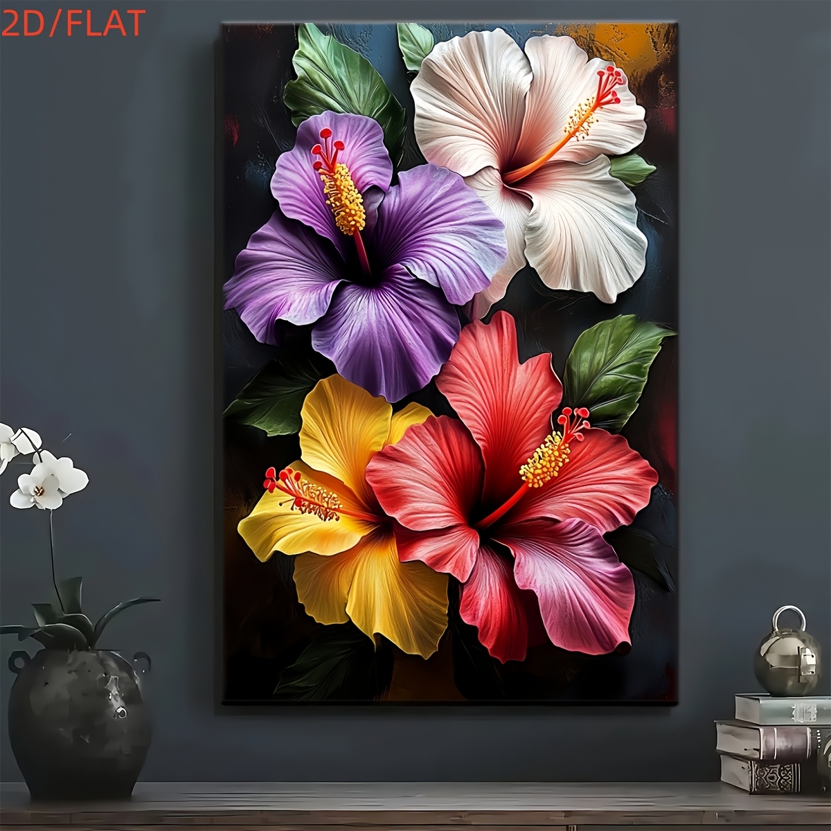 TEMU 2d Flat, 1pc Modern Frameless Wall Art Poster - Vibrant Suitable For Living Room, Bedroom, Dorm Decor - Minimalist Floral Canvas Print Painting