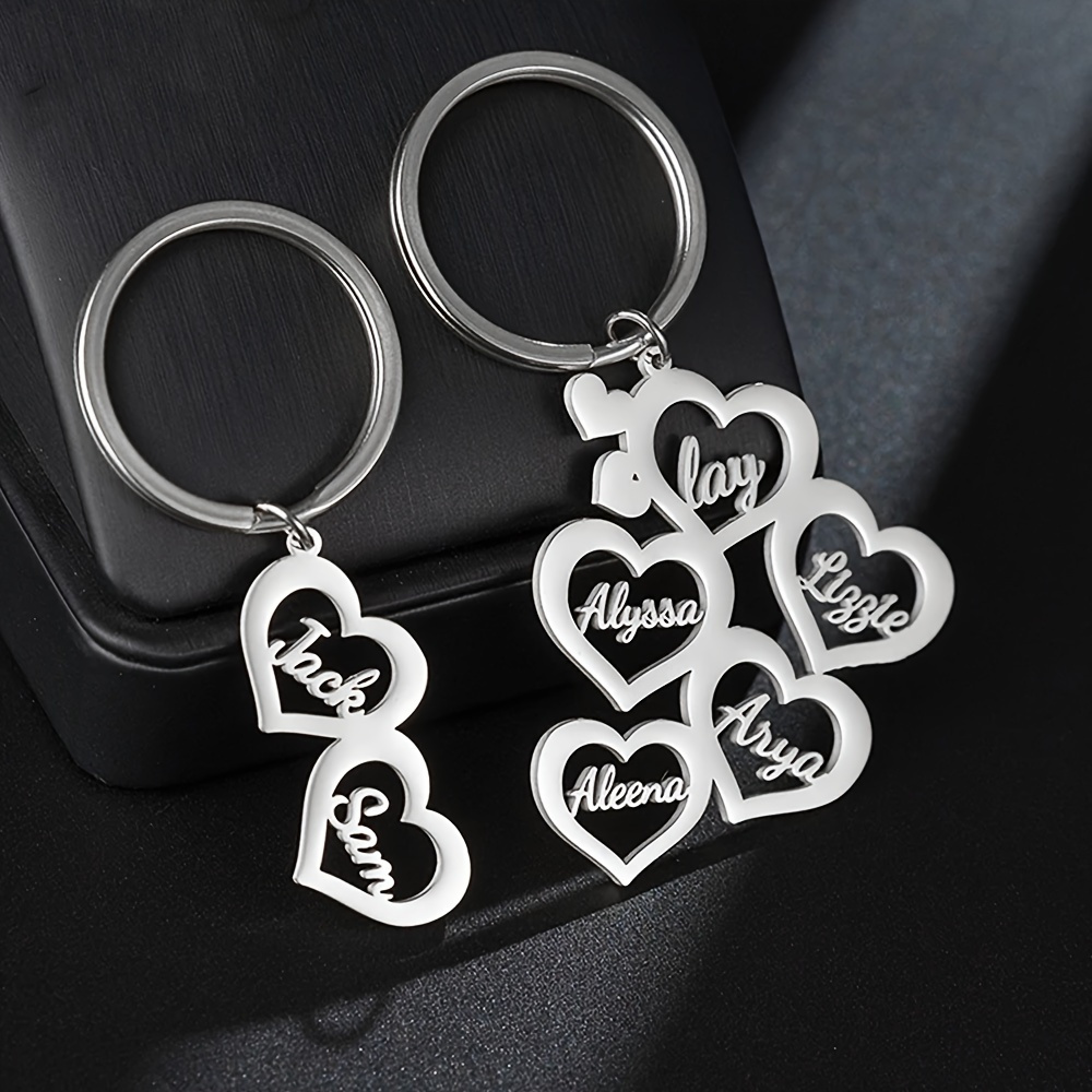 Image of Customize Personalized Heart-shaped Keychain - Elegant Gift For Women, Perfect For Christmas Or Anniversaries, Heart