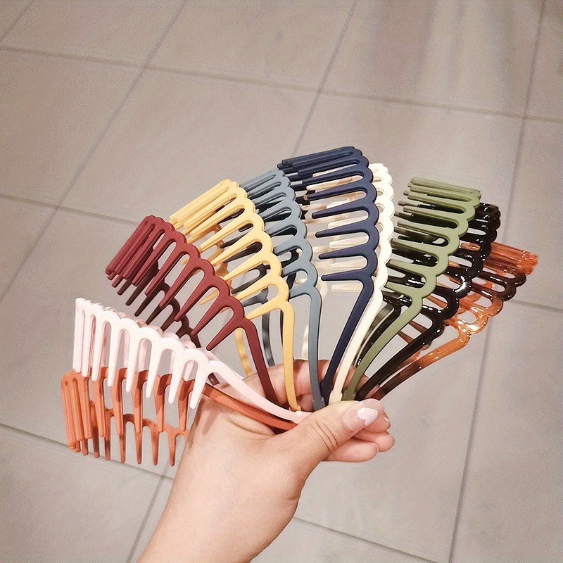 TEMU 5pcs Pack ' Non-slip Toothed Headband Suitable For Sports, Daily Wear & Parties - Solid Color Hair With Teeth For Fit, Compatible For Workouts,, Events