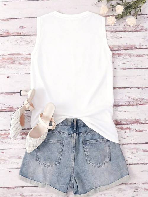 cool vest cute cat print sleeveless top casual versatile daily outing trendy style