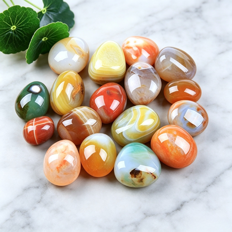 250G Large Size Polished Stone Set, Natural Agate Banded Quartz