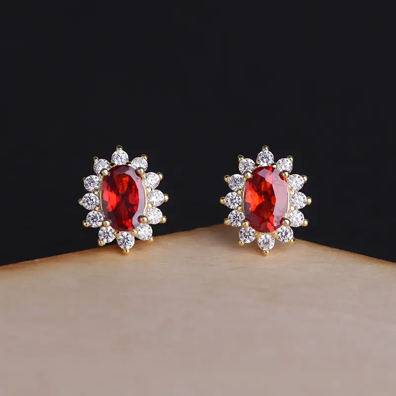 Fashionable Colored Stud Earrings, Luxurious Zirconia