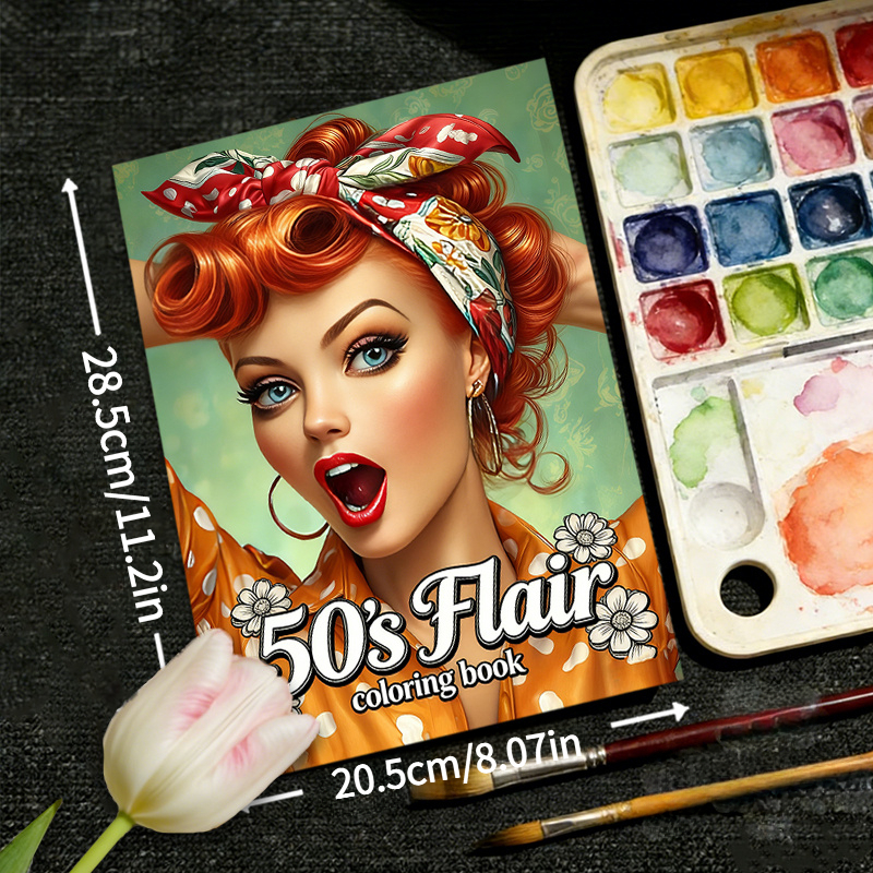 TEMU A Coloring Book 1950s Women's Fashion Images, Designed Specifically For Adults. Contains Making It An Ideal Gift For Birthdays, Holidays,
