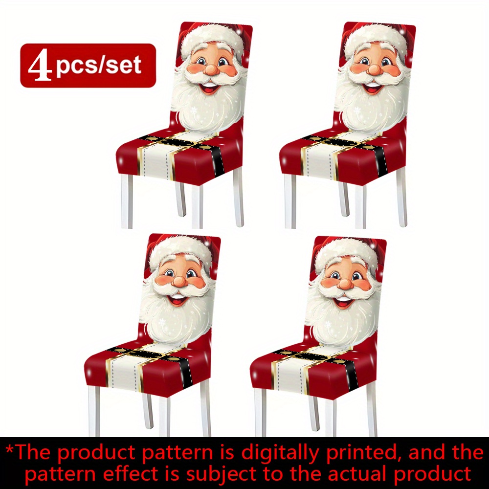 TEMU 2/4/6pcs, 2d Flat, Chair Covers With Christmas Santa Print, Cute And Festive, Easily A Christmas Atmosphere, A For Holiday Decoration! Suitable