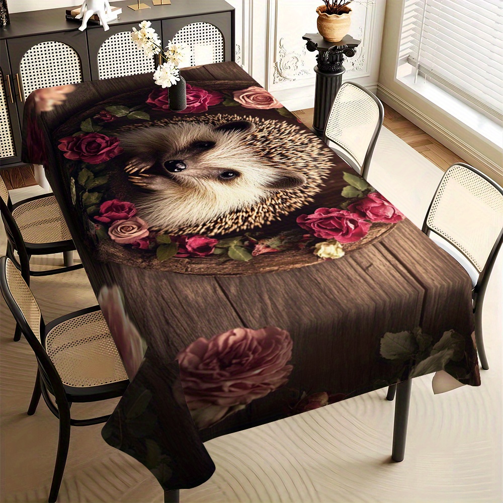 

1pc Tablecloth, Rectangular, Waterproof, Oil-resistant, Heat-insulating, Odorless, Easy To Clean, Woven Machine- Hedgehog And