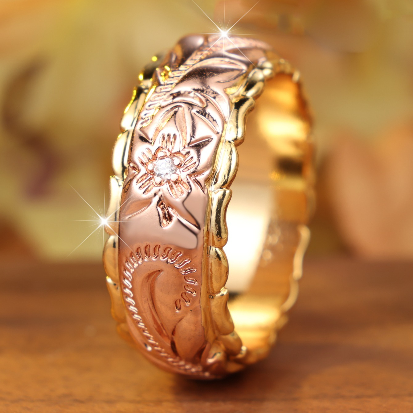 Vintage Relief Floral Wide Band Ring, Unisex