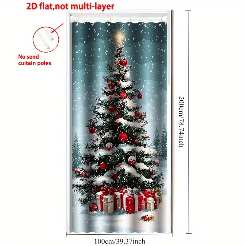 TEMU A Single-layer Door Curtain Featuring A Beautifully Christmas Tree With Gifts Underneath, Ideal For Doorways, Living Areas, Bedrooms, Eateries,
